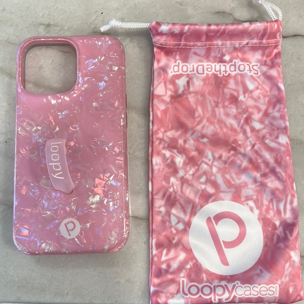 Pink Opal Shell Loopy phone case for iPhone 13 Pro-Righty